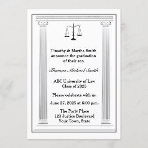 Invitation Scales of Justice, Colonnes romaines, Graduation