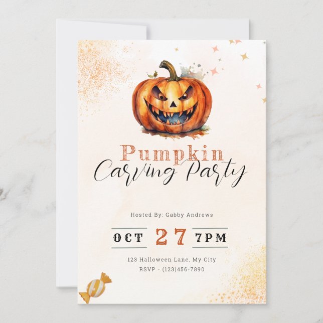 Invitation Scandale Jack-O' Lanterne Orange Citrouille Soirée (Devant)