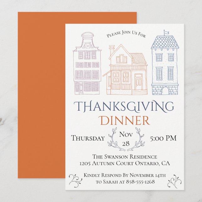 Invitation Scandinave à la fête de Thanksgiving (Devant / Derrière)