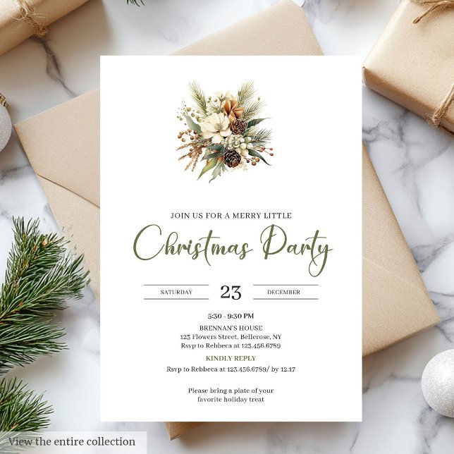 Invitation Scandinavian Minimal Moss Green Beige Christmas  (Scandinavian Minimal Moss Green Beige Christmas Party)