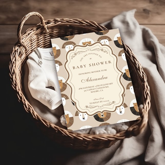 Invitation Scandinavian Safari Lion Baby Shower (Créateur téléchargé)