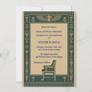Invitation Scarab royal égyptien ailé et Mariage d'or du trôn