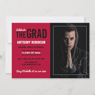 Invitation Scarlet Red and Black Graduation Party Photo