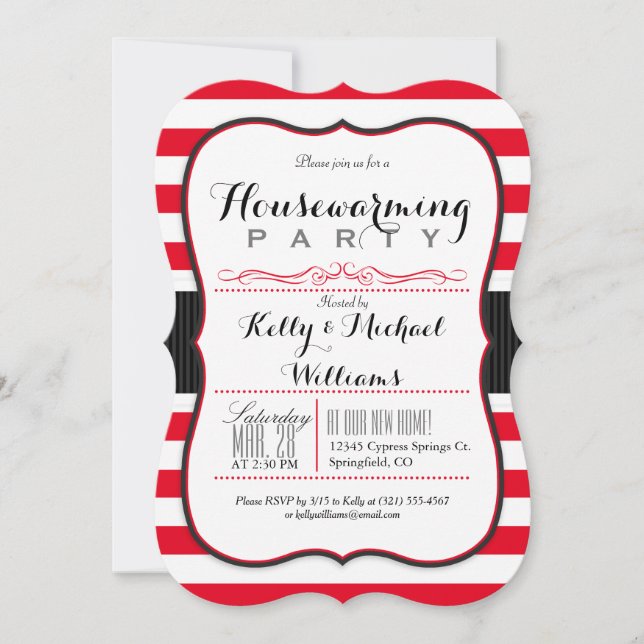 Invitation Scarlet Red & White Stripes Fête de réchauffement  (Devant)