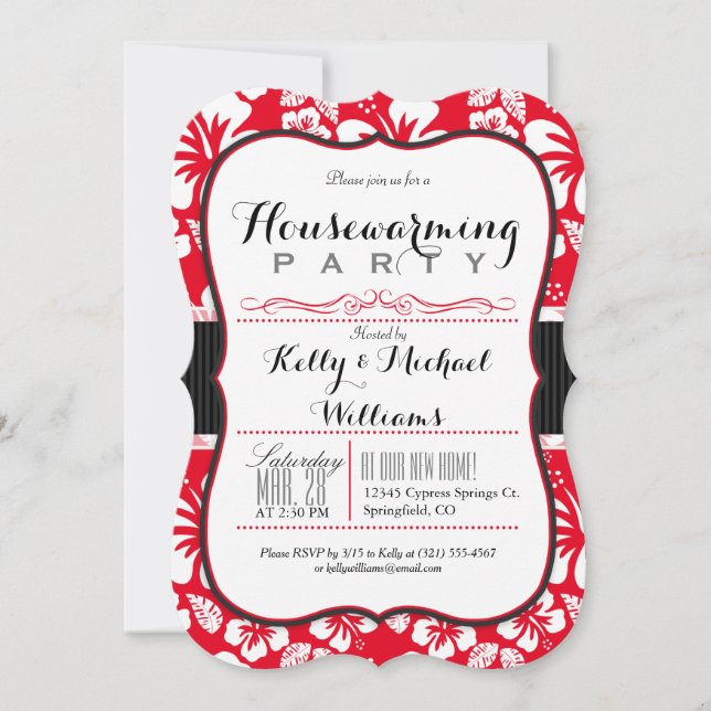 Invitation Scarlet Red & White Tropical House Party (Devant)