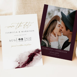 Invitation SCARLETT Boho Bourgogne et or Enregistrer la date