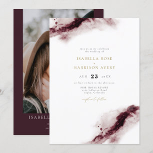 Invitation SCARLETT   Boho Burgundy Gold Watercolor Mariage