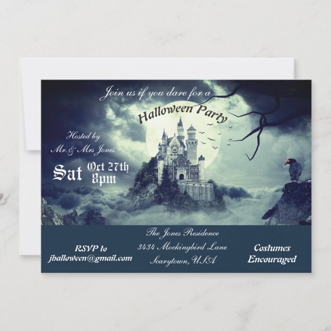 Invitation Scary Haunted Castle House Soirée d'Halloween (Devant)