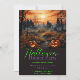 Invitation Scary Haunted Citrouille Patch Dîner Halloween