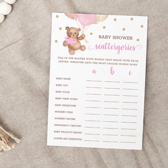 Invitation Scattergories Jeu Baby shower Teddy Bear Card (Créateur téléchargé)