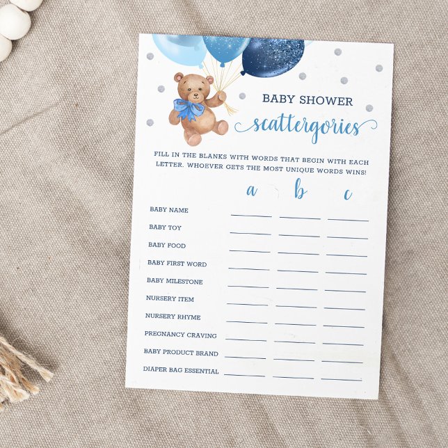 Invitation Scattergories Jeu Baby shower Teddy Bear Card (Créateur téléchargé)