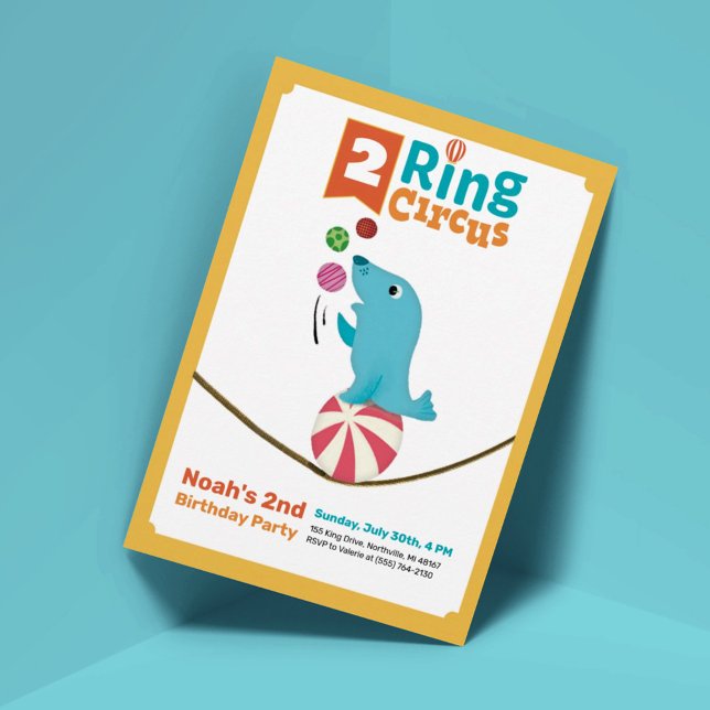 Invitation Sceau animal 2-Ring Circus 2e anniversaire Invitat (Créateur téléchargé)