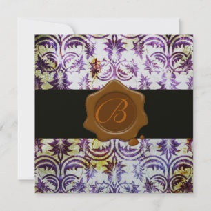 Invitation Sceau de cire DAMASK ANTIQUE monogramme, violet, a