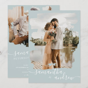 Invitation Scénario 2 photos vert mer mariage