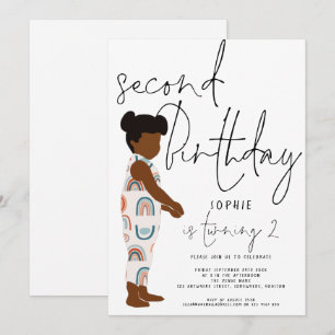 Invitation Scénario branché Girl Dark Hair Rainbows 2e annive
