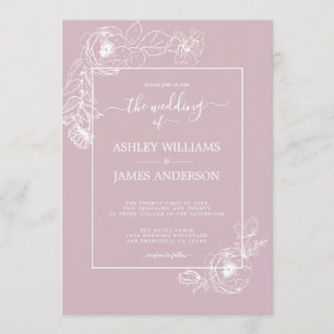 Invitation Scénario Chic Floral Outline Pastel Purple Mariage
