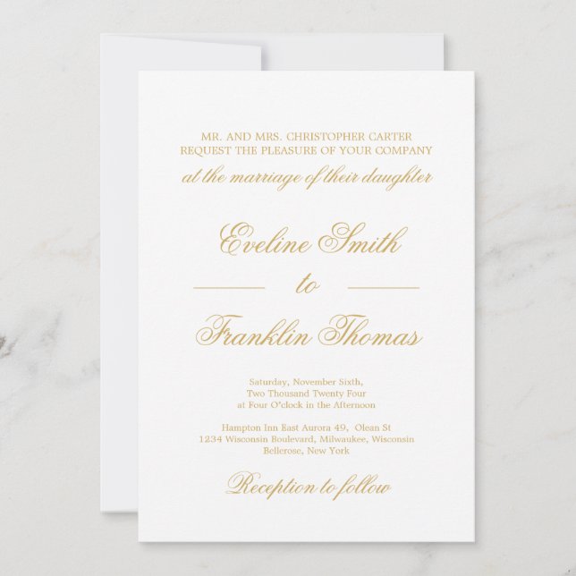 Invitation Scénario classique de calligraphie en or en lettre (Devant)