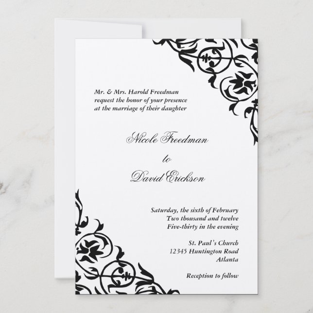 Invitation Scénario de défilement du coin feutre noir mariage (Devant)