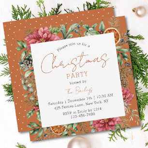 Invitation Scénario de fête de Noël au poinsettia festif
