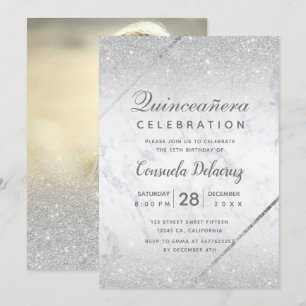 Invitation Scénario de parties scintillant argent chic en mar