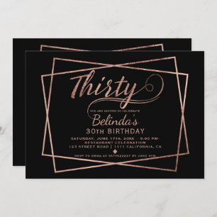 Invitation Scénario d'or rose moderne noir trente