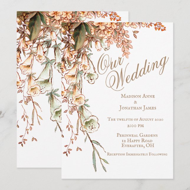 Invitation Scénario floral romantique Élégant Mariage chic (Devant / Derrière)