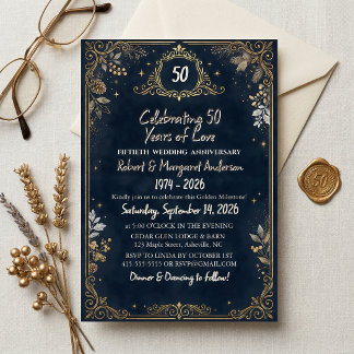 Invitation Scénario Ruby Bleu Simple 50e Anniversaire de Mari