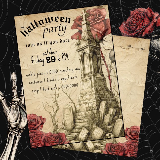 Invitation Scène chimique | Roses victoriens | Halloween (Victorina gothic cemetery with roses Halloween Costume party customizable invitation. )