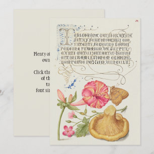 Invitation Scène de jardin avec fleurs, papillon et champigno