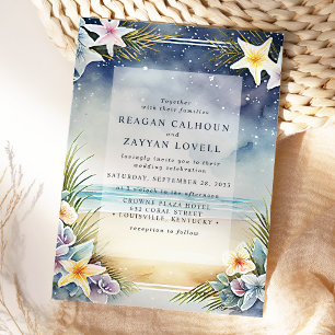 Invitation Scène de mariage sur la plage le soir avec aquarel