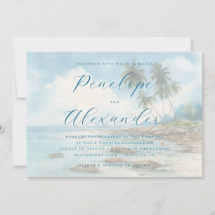 Invitation Scène de plage à l'aquarelle bleu tranquille