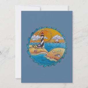 Invitation Scène de plage de phare fantaisiste, art folkloriq
