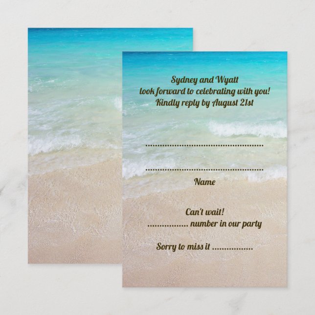 Invitation Scène de plage mariage RSVP décompte vertical des  (Devant / Derrière)