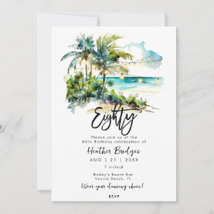 Invitation Scène de plage tropicale fête de 80e anniversaire