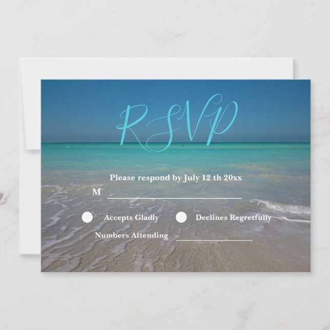 Invitation Scène de plage tropicale Réponse pour mariage sur  (Devant)