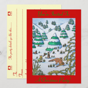 Invitation scène des neiges de renards et lapins mignons noël
