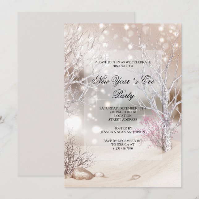 Invitation Scène d'hiver en plein air Fête de la Réveillon du (Devant / Derrière)