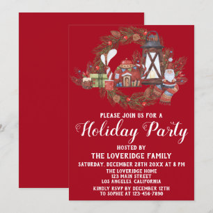 Invitation Scène festive de Noël rouge et vert Fête de vacanc