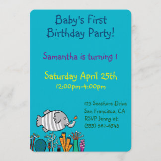 Invitation Scène mignonne de poissons d'éléphant avec le