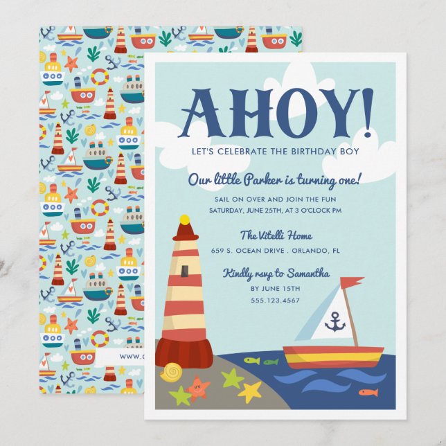 Invitation Scène nautique Anniversaire de enfant Party Invita (Devant / Derrière)