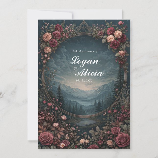 Invitation Scenic Alpine Landscape Mauve Floral Oval Wedding (Devant)