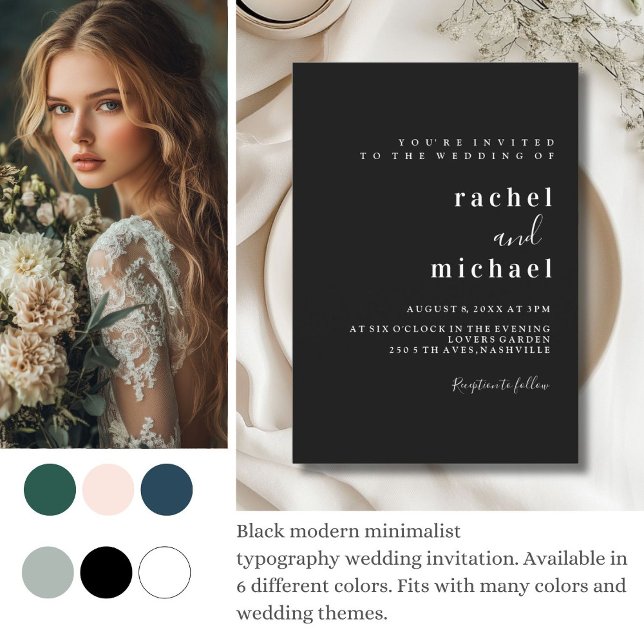 Invitation Schlicht elegante (Simple, elegant, black, wedding    invitation)