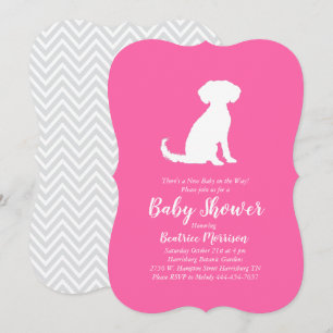 Invitation Schnoodle Chien Baby shower fille rose