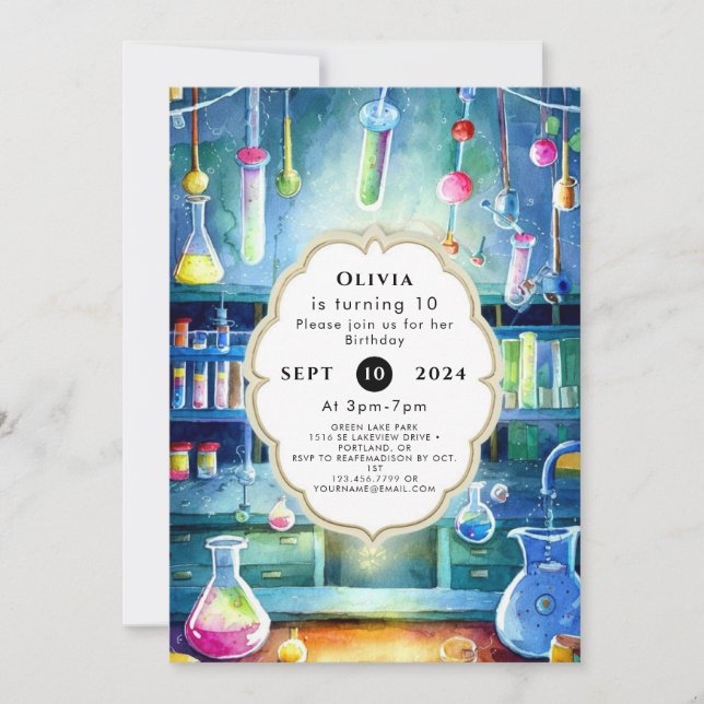 Invitation Science de l'aquarelle Magie Scientifique Annivers (Devant)