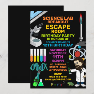 Invitation Science Lab Thème Escape Room, fête d'anniversaire