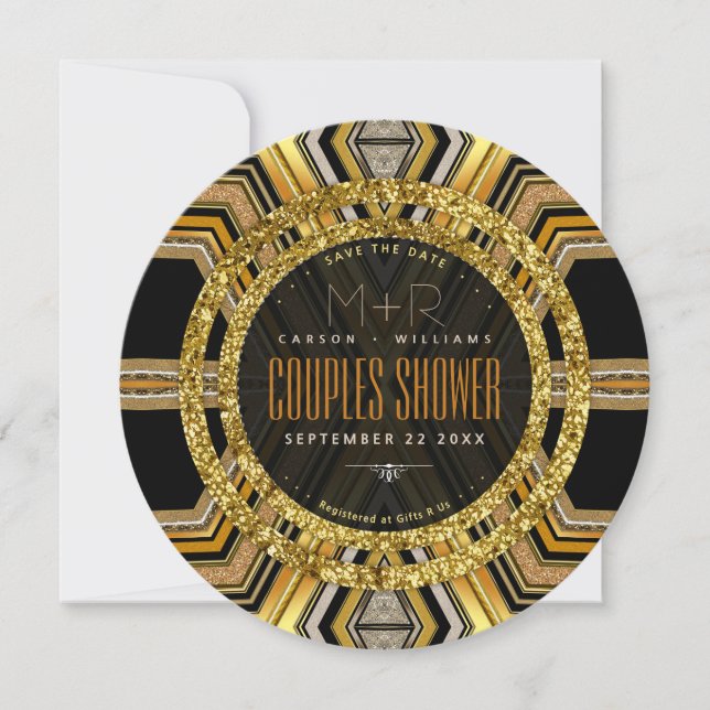 Invitation Scifi Gold Art Déco Chic Glamor Couples Douche (Devant)
