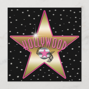 Invitation scintillante Hollywood étoile rose et o
