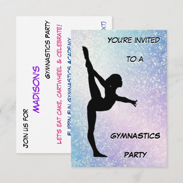 Invitation scintillante pour fête de gymnastique (Devant / Derrière)