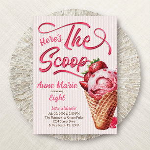 Invitation Scoop Ice Cream Girls N'importe quel âge Anniversa