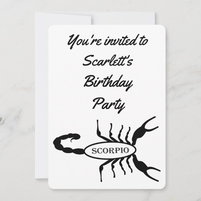 Invitation Scorpio Black Scorpion Star Sign Custom Anniversai (Devant)